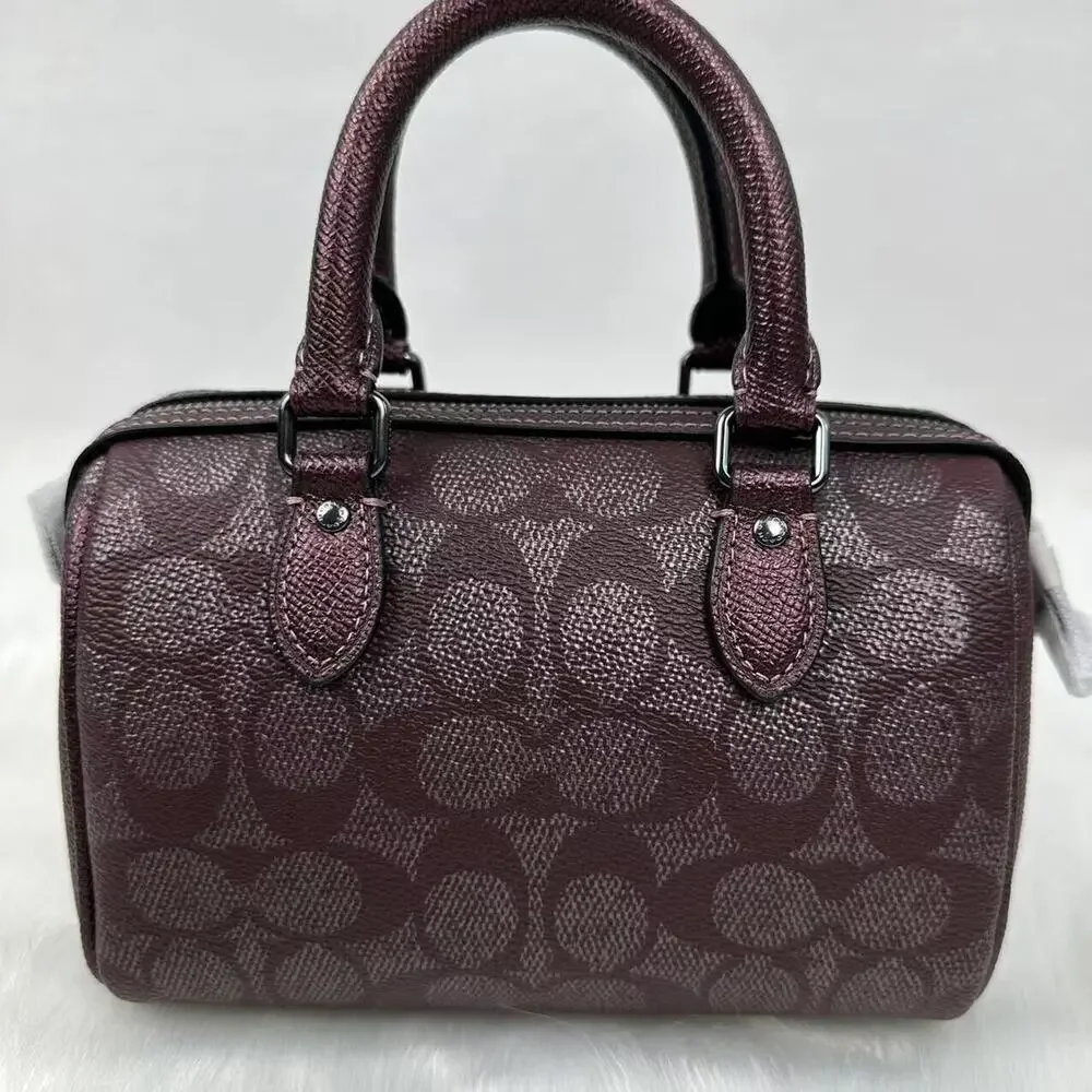 Coach Boxed Set Mini Rowan Crossbody Bag Mirror Charm Signature Canvas Wine NWT - Picture 2 of 13